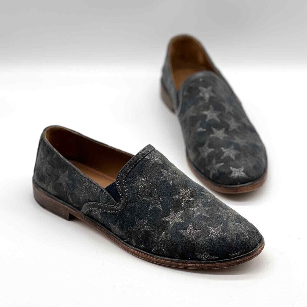 TRASK Grey Suede Glitter Star Slip on Loafers Size 6.5